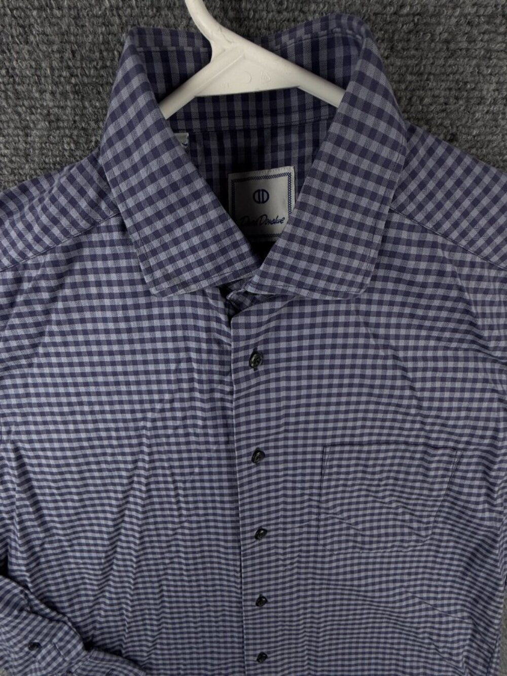 David Donahue Button Up Shirt Long Sleeve Cotton Purple Check Medium Adult *****